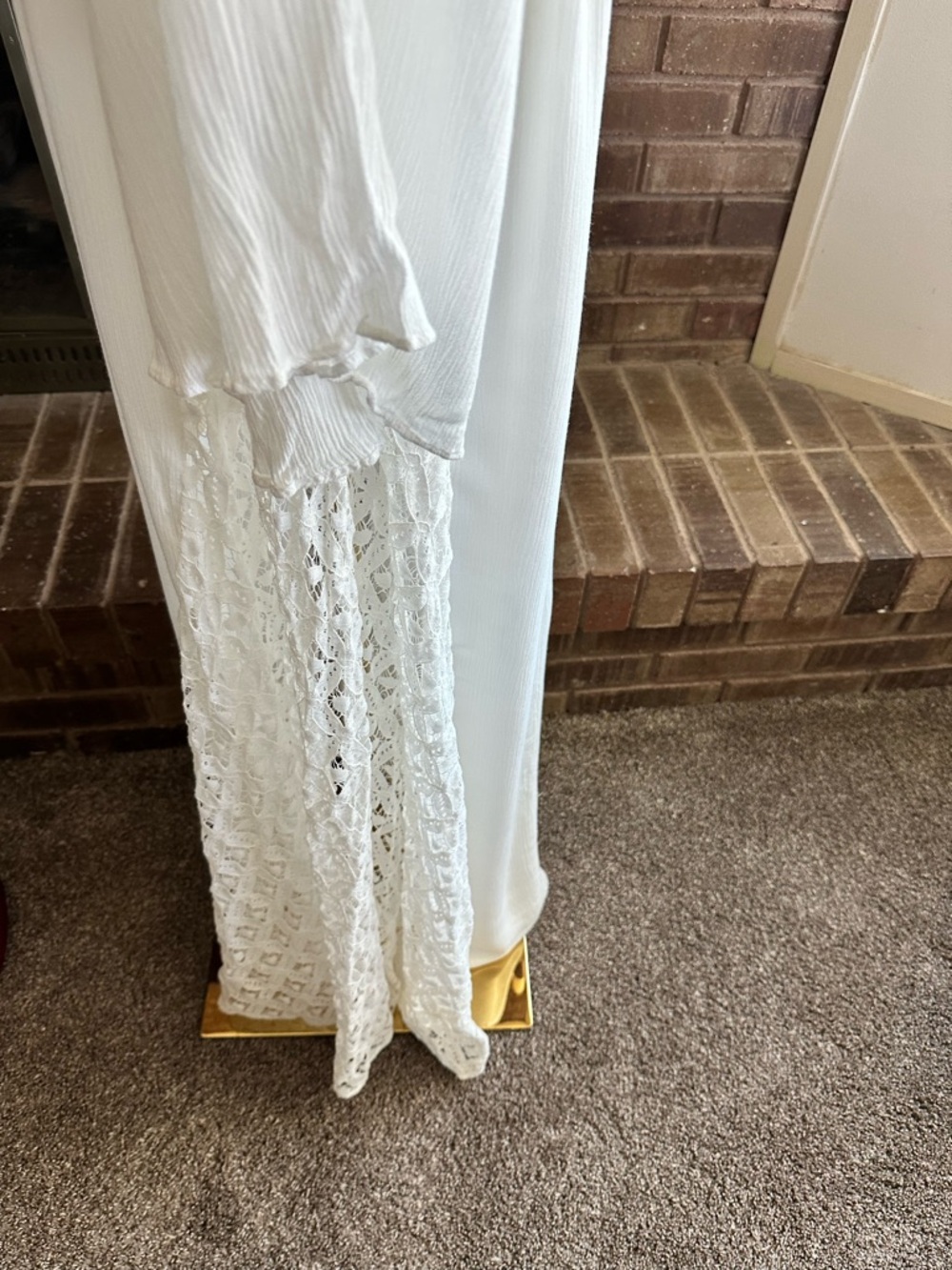 Free People Hazel Ivory Lace Panel Lantern Sleeve Maxi Dress M - Picture 8 of 8